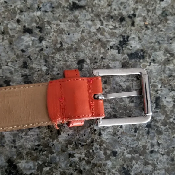Vintage Rare Berge Orange Genuine Italian Leather And Metal Belt